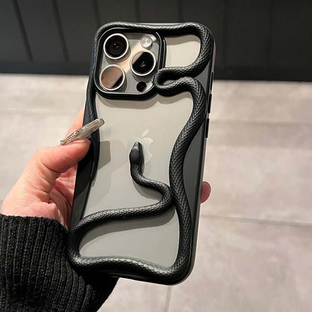 Luxury Plating 3D Snake Phone Case For iPhone, Fashion Creativity, Shockproof Cover, Unique Design