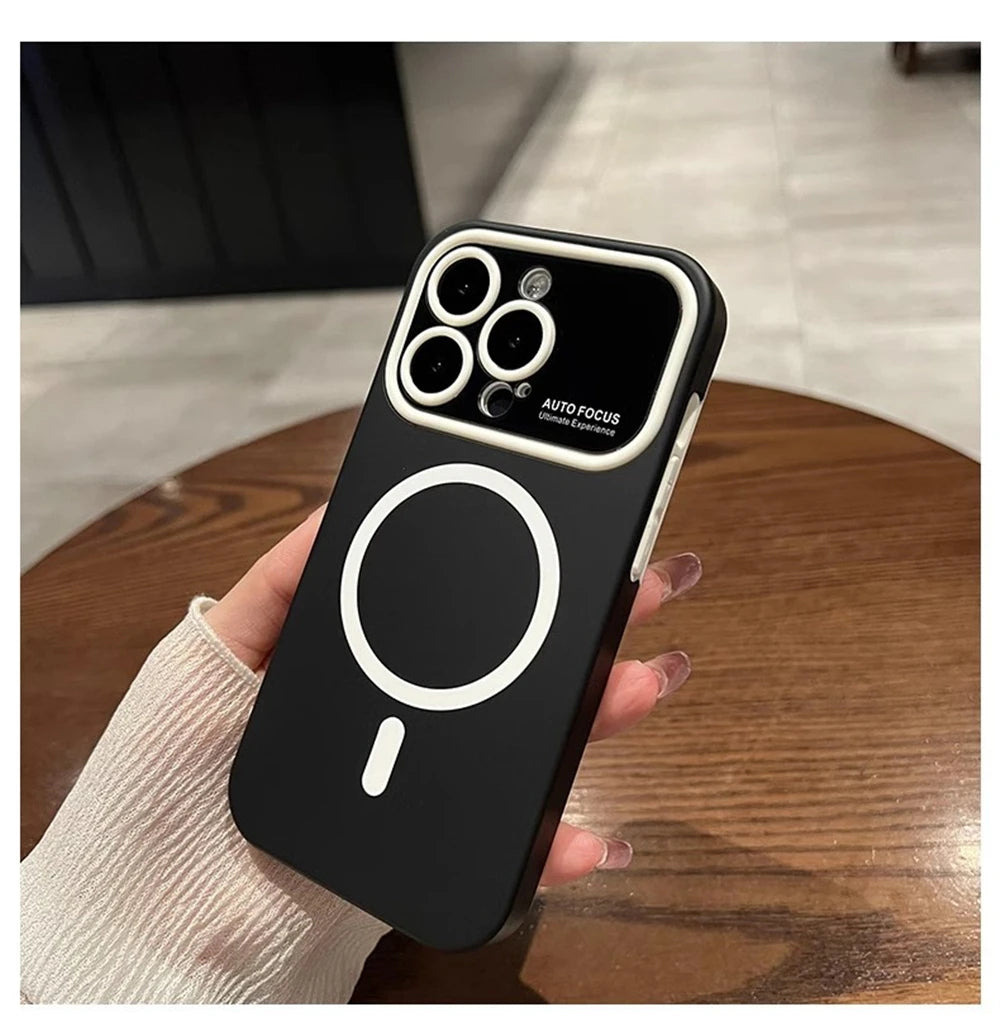 Luxury Silicone Case for iPhone, With Camera Lens Cover, Magsafe and Magnetic Charging