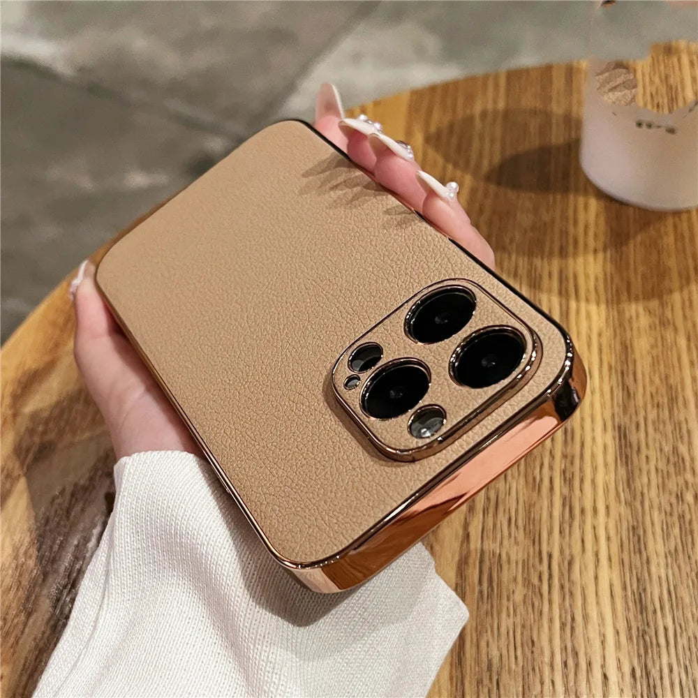 Luxury Lambskin Leather iPhone Case, Premium Shockproof and Camera Protection