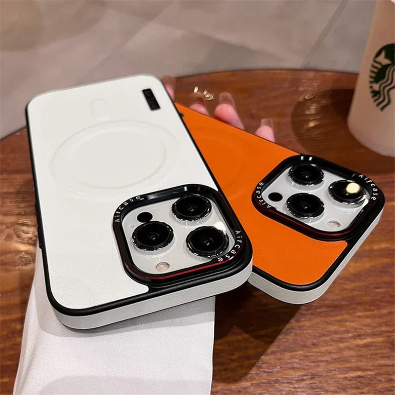 Luxury Matte Leather, Magnetic and Wireless Charging for MagSafe, Shockproof Bumper Cover