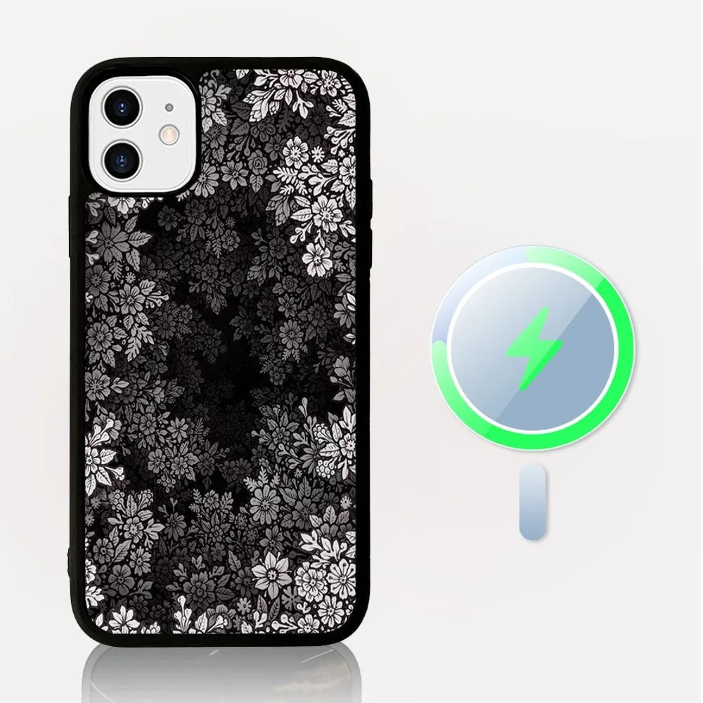 Unique Flower Design Phone Case for iPhone, Mag Safe Magnetic Wireless Charge Case For iPhone