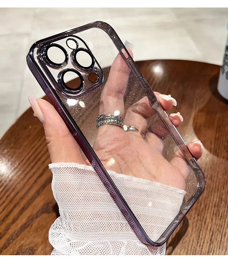 Luxury Clear Electroplated Glitter Cases For iPhone, Transparent Case, Shock-proof Protection