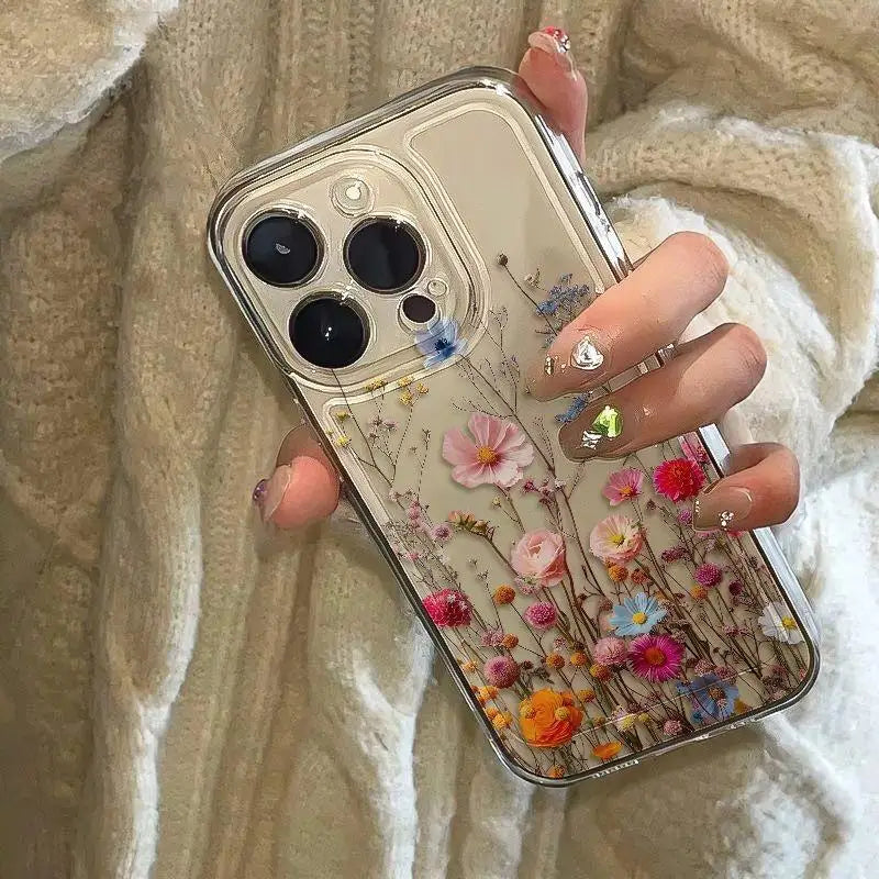 Premium Transparent iPhone Case with Flower Print, All Around Protection Phone Case, Shock-proof Resistant
