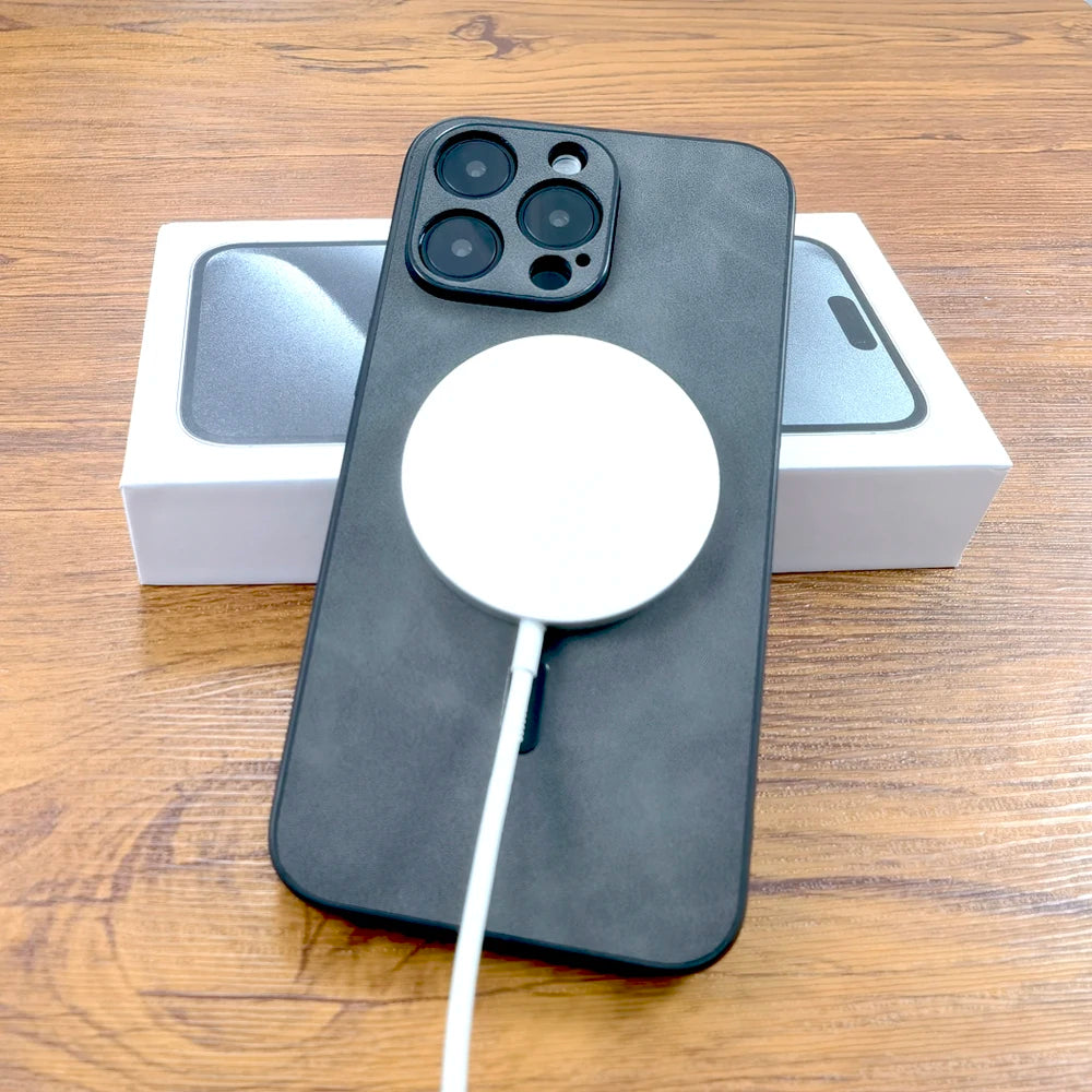 Luxury Deer Leather Case For iPhone, MagSafe Wireless Charging, Full Cover, Camera Lens Protection.