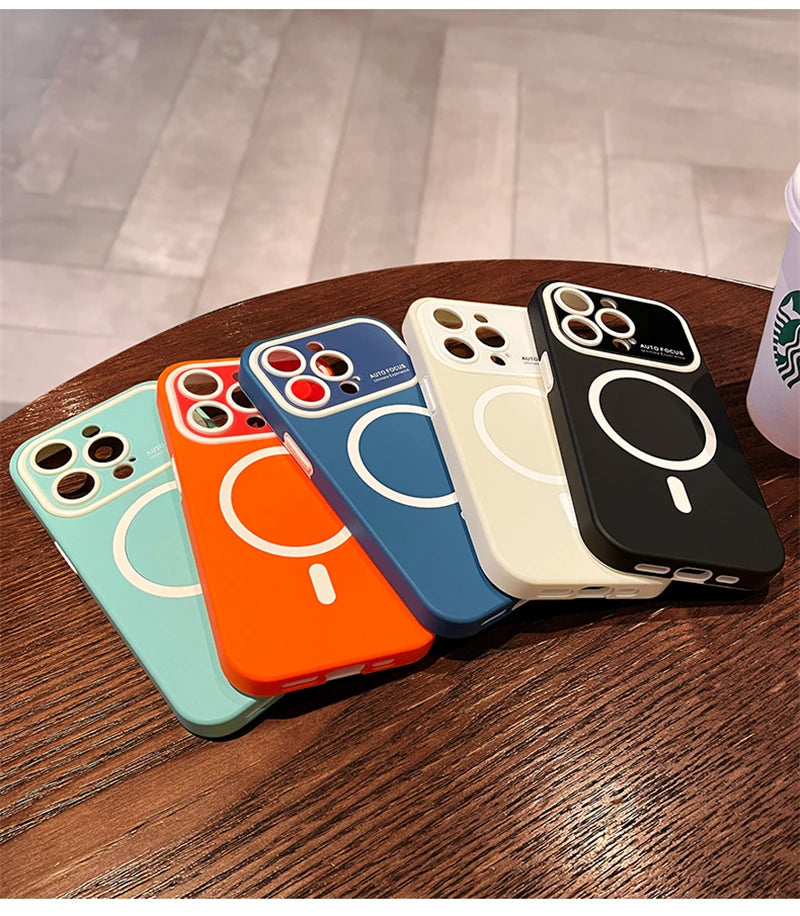 Luxury Silicone Case for iPhone, With Camera Lens Cover, Magsafe and Magnetic Charging