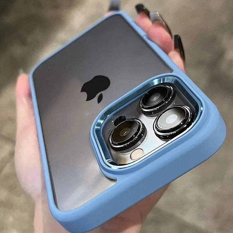 High Quality Transparent Silicone Phone Case for iPhone, Metal Frame Case, Shockproof Bumper Cover