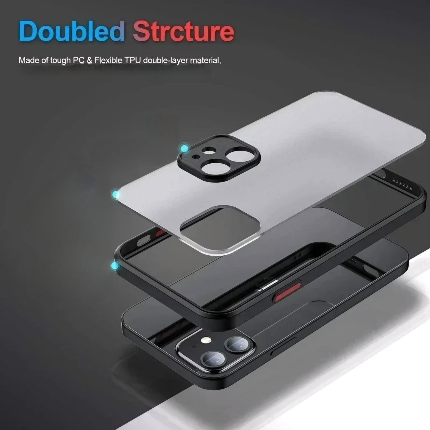 Shockproof Matte Clear Back Case for iPhone 16, 15, 14, 13, 12, 11 Pro Max, Luxury Silicone Bumper Cover