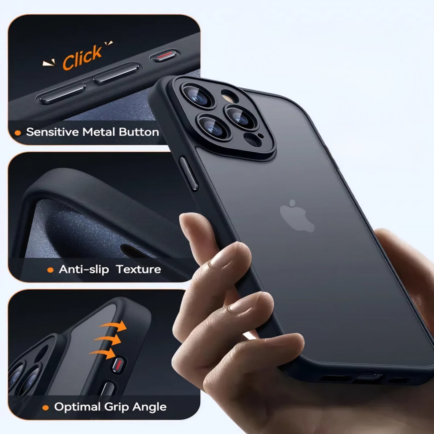 Shockproof Matte Clear Back Case for iPhone 16, 15, 14, 13, 12, 11 Pro Max, Luxury Silicone Bumper Cover