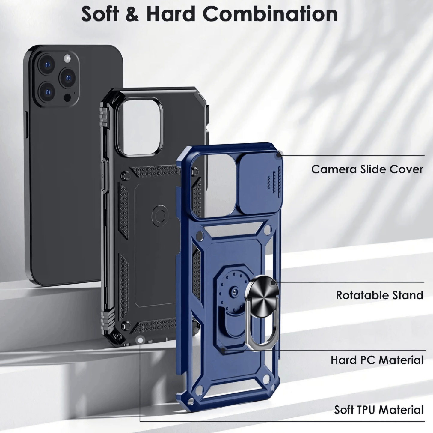 Military Grade Armor Case for iPhone, Magnetic Car Holder with Slide Camera Cover, All Around Protection Phone Case
