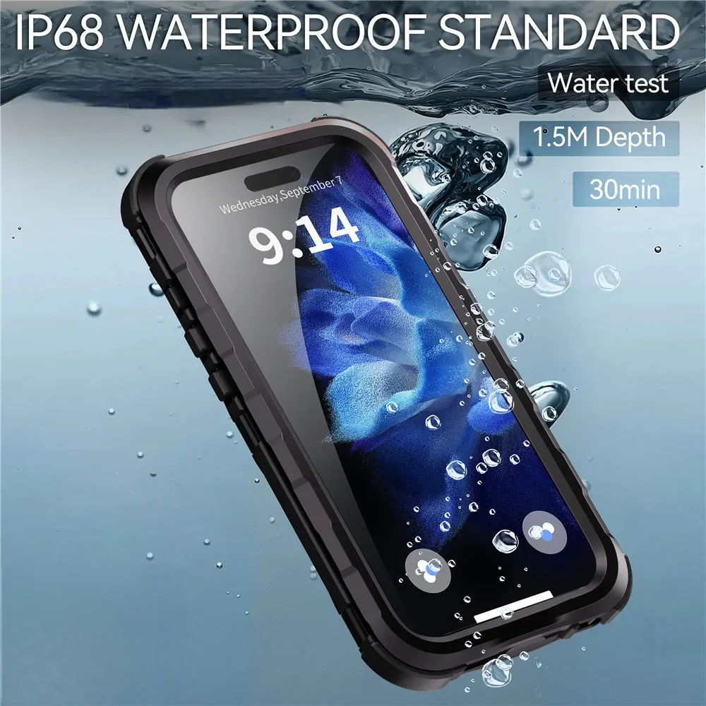 Military Shockproof Waterproof Case for iPhone, Full Screen & Camera Lens Protection Phone Case with Lanyard