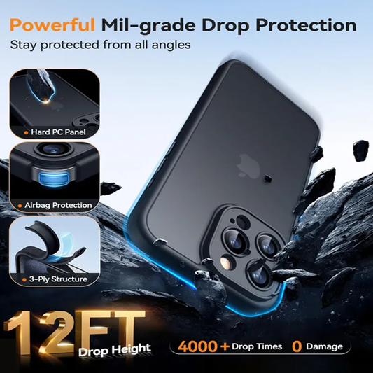 Shockproof Matte Clear Back Case for iPhone 16, 15, 14, 13, 12, 11 Pro Max, Luxury Silicone Bumper Cover
