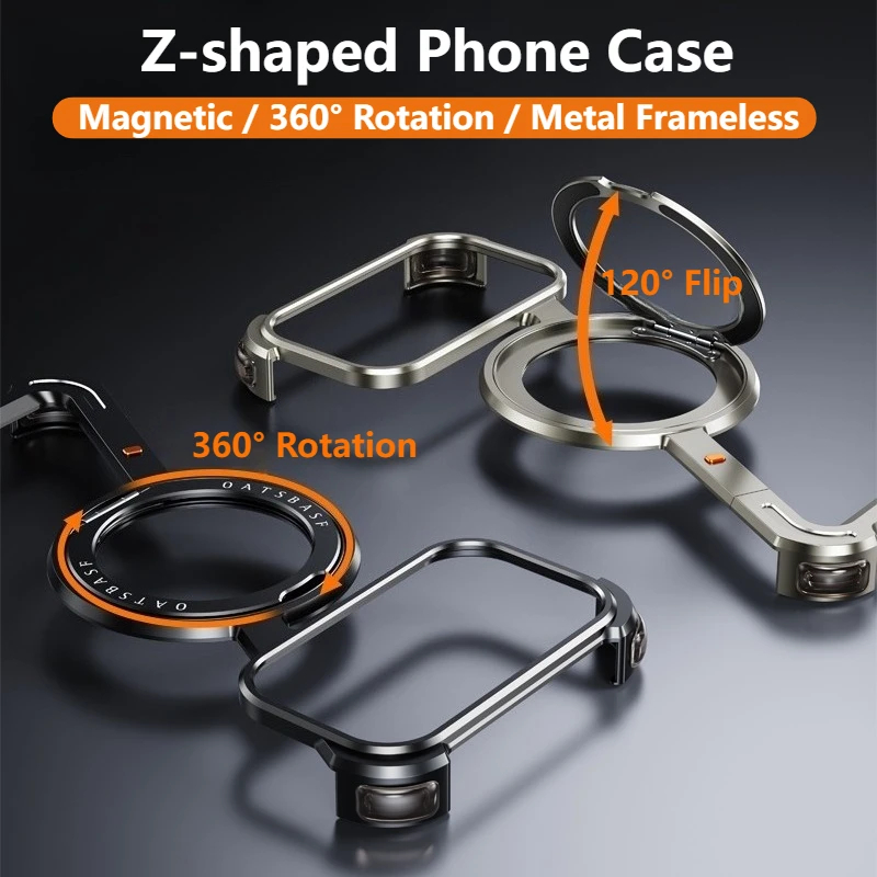 MagSafe iPhone 17 Case with 360° Rotating Metal Stand, Frameless Edges And Shockproof