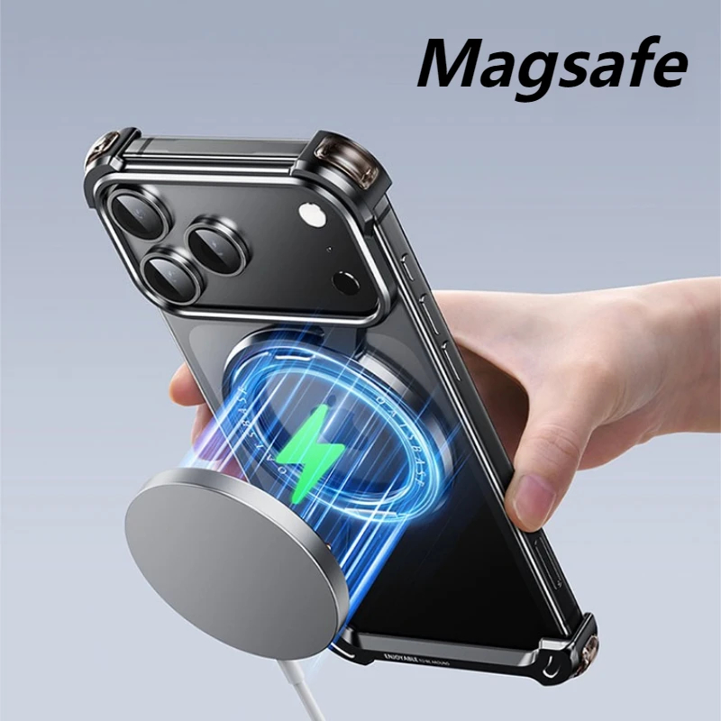 MagSafe iPhone 17 Case with 360° Rotating Metal Stand, Frameless Edges And Shockproof