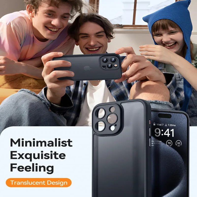 Shockproof Matte Clear Back Case for iPhone 16, 15, 14, 13, 12, 11 Pro Max, Luxury Silicone Bumper Cover