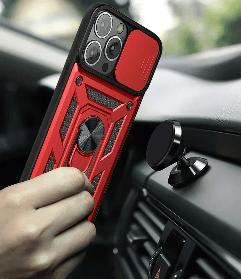 Military Grade Armor Case for iPhone, Magnetic Car Holder with Slide Camera Cover, All Around Protection Phone Case