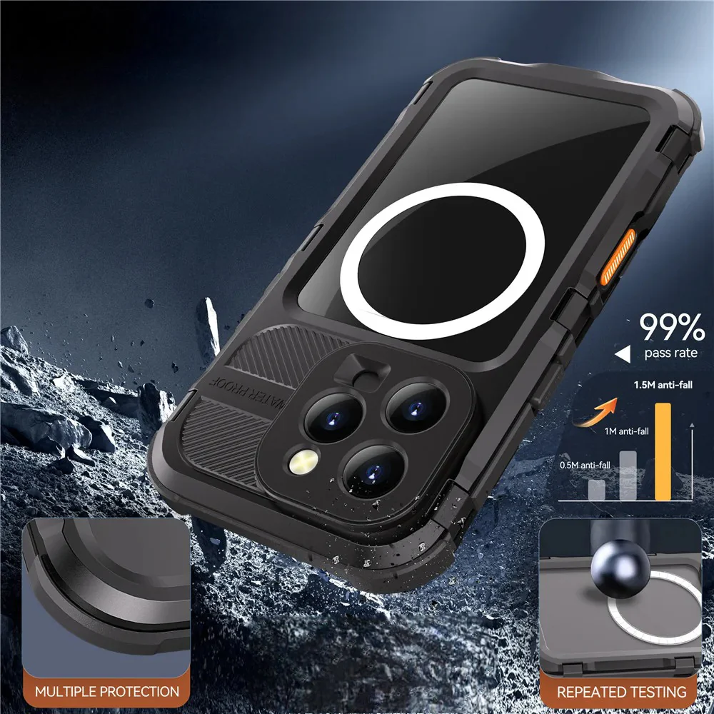 Military Shockproof Waterproof Case for iPhone, Full Screen & Camera Lens Protection Phone Case with Lanyard