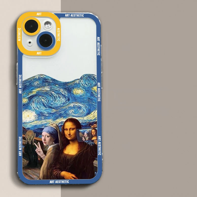 Luxury Artistic Aesthetic History Design, David and Mona Lisa Clear Case For iPhone, Shockproof Case, Magsafe With Camera Protection, Dustproof Resistant, Bumper Cover