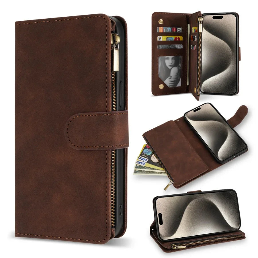 Premium Leather Case for iPhone, Wallet Multi-card Stand, Magnetic Flip Leather Case, 360 Protection