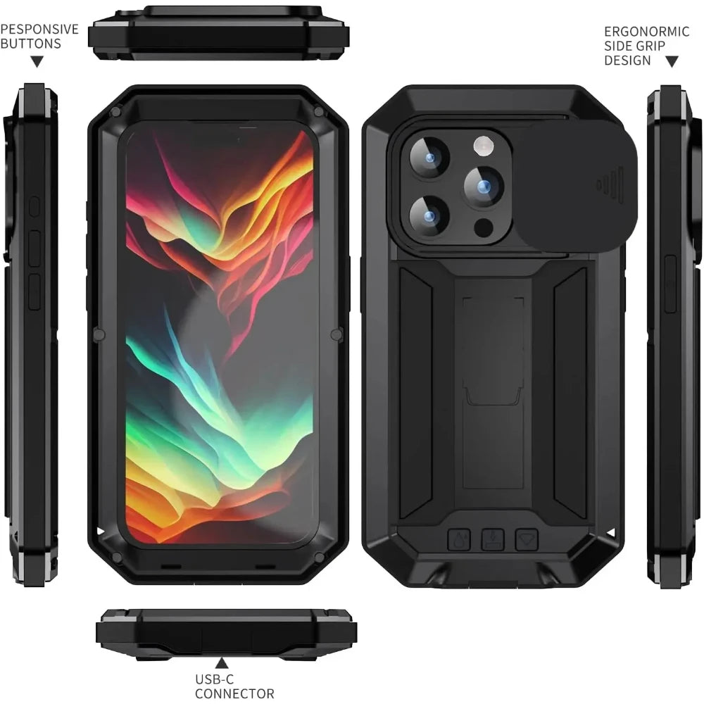 Heavy Duty Rugged Metal Case for iPhone, Case for iPhone 16 13 15 14  Pro Max, Screw Military Shockproof Cover with Screen Ca
