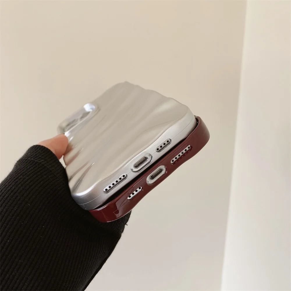 Luxury 3D Wave Glossy Case For iPhone, Bright Bumper Cover, Shockproof Resistant