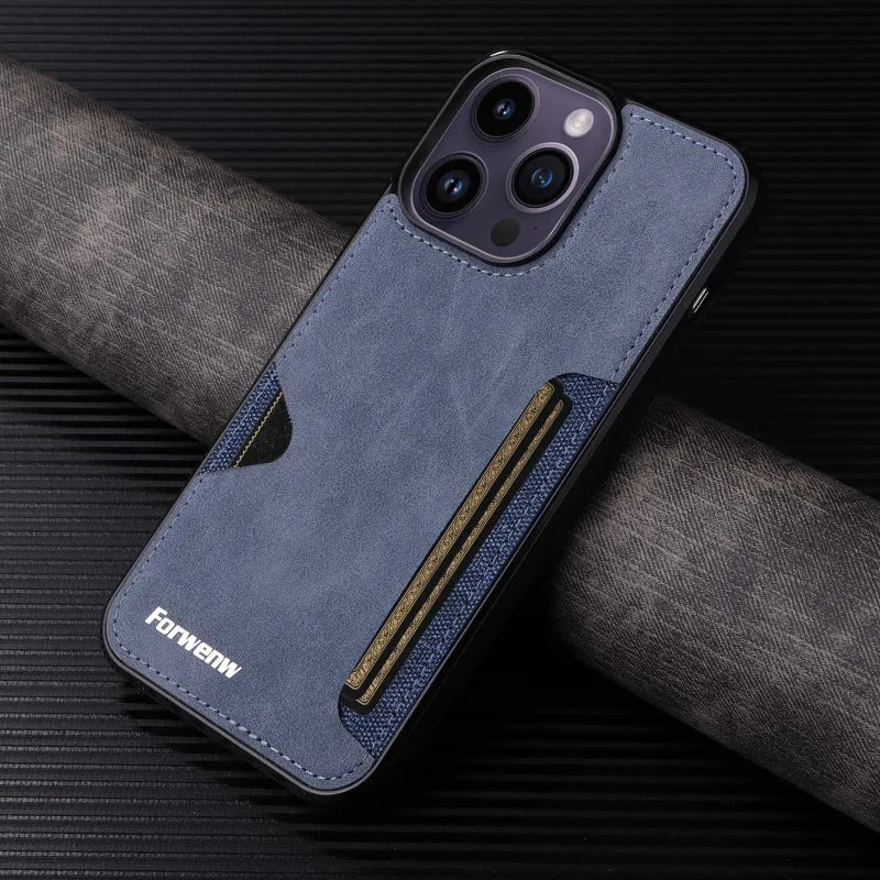Luxury Leather Case for iPhone with Card Holder Slot, Soft Leather, All Around Protection Phone Case
