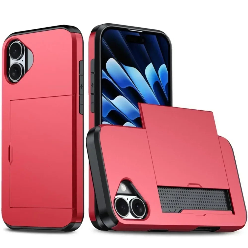 Premium iPhone Case Cover with Wallet Card Holder Slot, Shockproof Resistant Phone Case