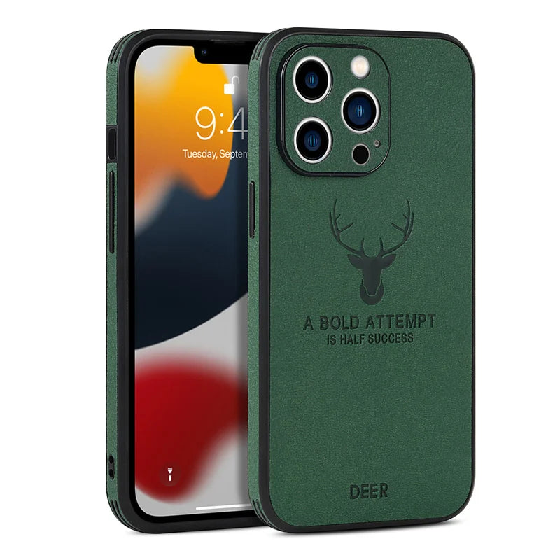 Luxury Deer Leather iPhone Case,  Shockproof Resistant, Soft Leather, All Around Protection and Camera Lens Protection