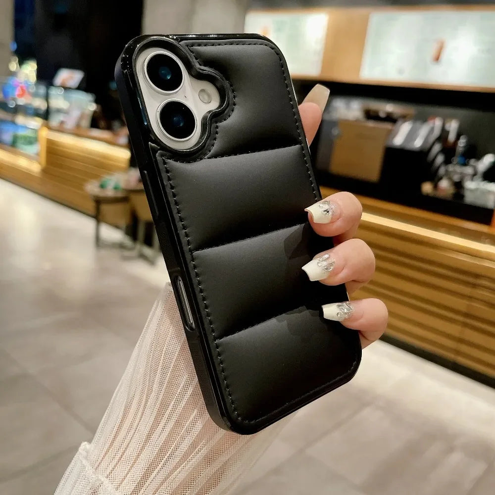 High Quality Puffer Phone Case for iPhone, Solid Color, Shockproof Protection, Soft Cover