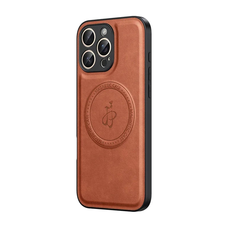 Premium Leather Magnetic Case for iPhone for Mag Safe Wireless Charging Case, Shockproof Resistant Case