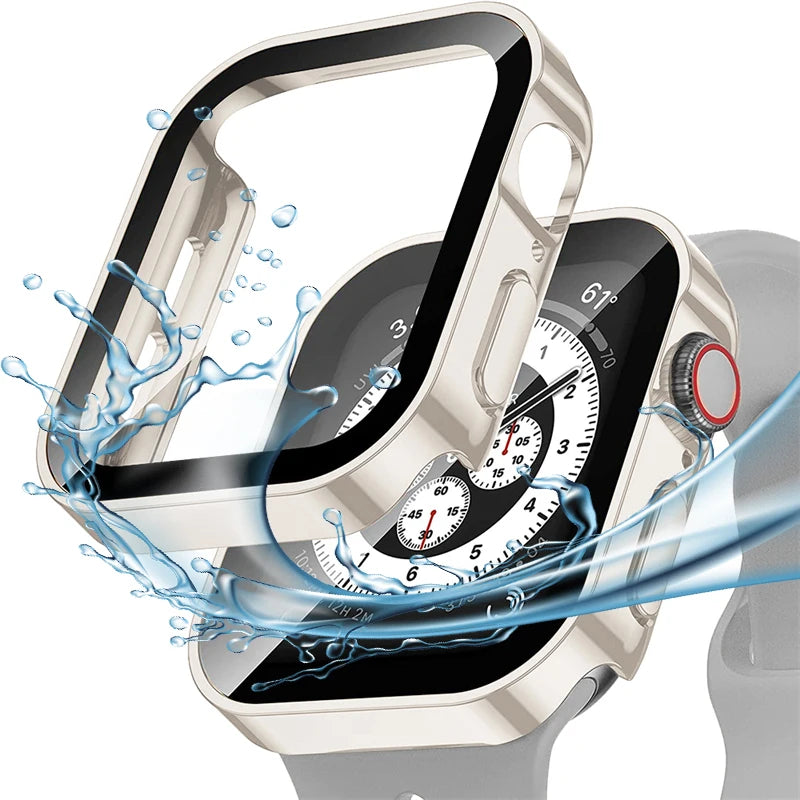 High Quality Glass and Case for Apple Watch 45mm 41mm 44mm 40mm, All Around Screen Protector, Waterproof Material, Series 4 5 SE 6 7 8.