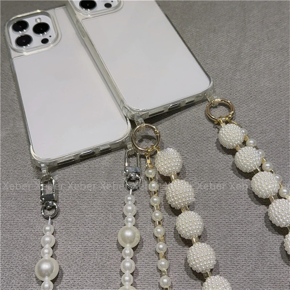High Quality Crossbody Necklace Pearl Phone Case For iPhone, Clear Phone Case with Crossbody Unique Design