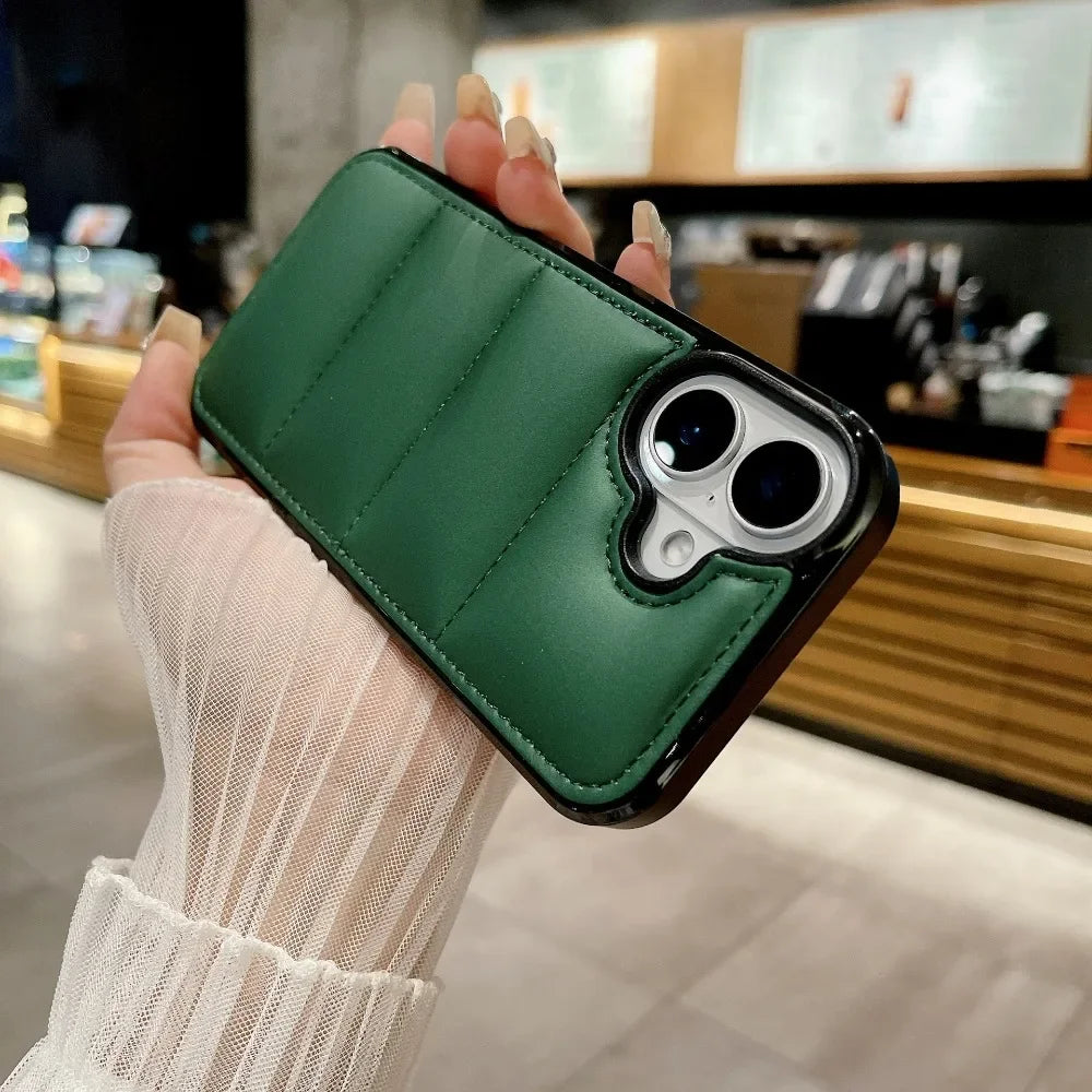 High Quality Puffer Phone Case for iPhone, Solid Color, Shockproof Protection, Soft Cover