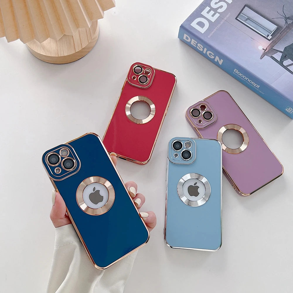 Luxury Apple iPhone Case, Premium Shockproof and Lens Camera Protection, Unique Design With Gold Frame