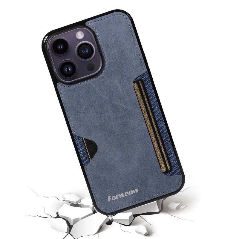 Luxury Leather Case for iPhone with Card Holder Slot, Soft Leather, All Around Protection Phone Case