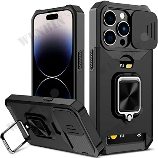 Rugged Magnetic 360° iPhone Case with Card Slot and Camera Cover