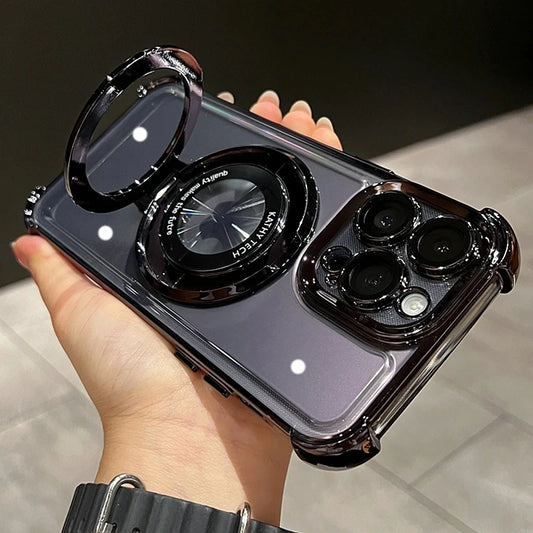 Premium Wireless Charging Case with Ring Bracket, Transparent Case with Magnetic Bumper Cover
