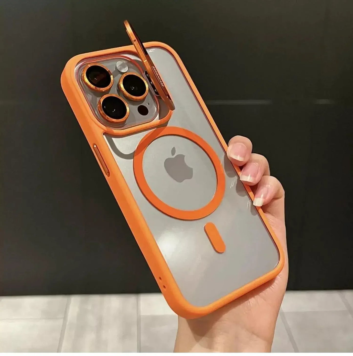 Premium Magnetic Phone Case with Metal Ring Stand For iPhone, Camera Lens Glass Protection, Transparent Back Cover, Magsafe Case