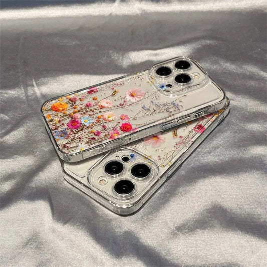 Premium Transparent iPhone Case with Flower Print, All Around Protection Phone Case, Shock-proof Resistant