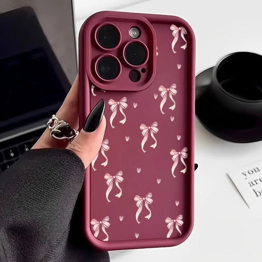 High Quality Shockproof Resistant iPhone Case, Pink Bow Printed Case For iPhone, Soft Silicone Material