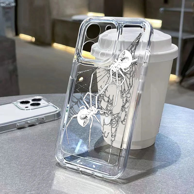High Quality Silicone Phone Case, Clear Spider Pattern Design, Camera Lens Protection Phone Case, Shock-proof Resistant