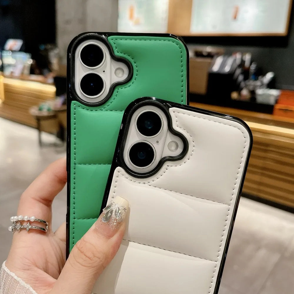 High Quality Puffer Phone Case for iPhone, Solid Color, Shockproof Protection, Soft Cover