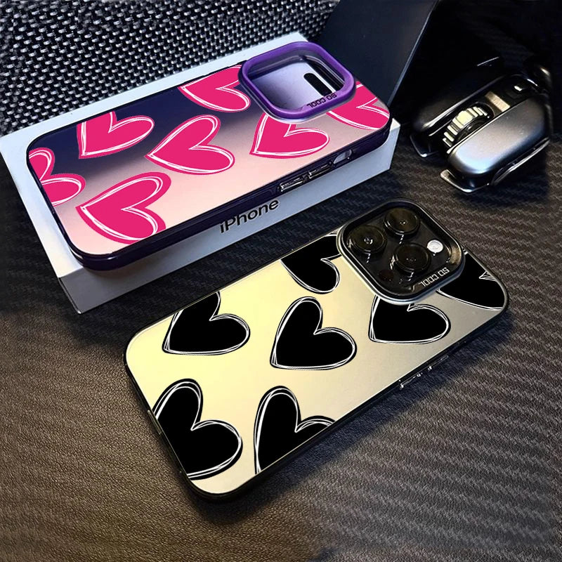 Luxury Love Heart  Electroplate Silver Case For iPhone, Shockproof Back Cover, All Around Protection Phone Case