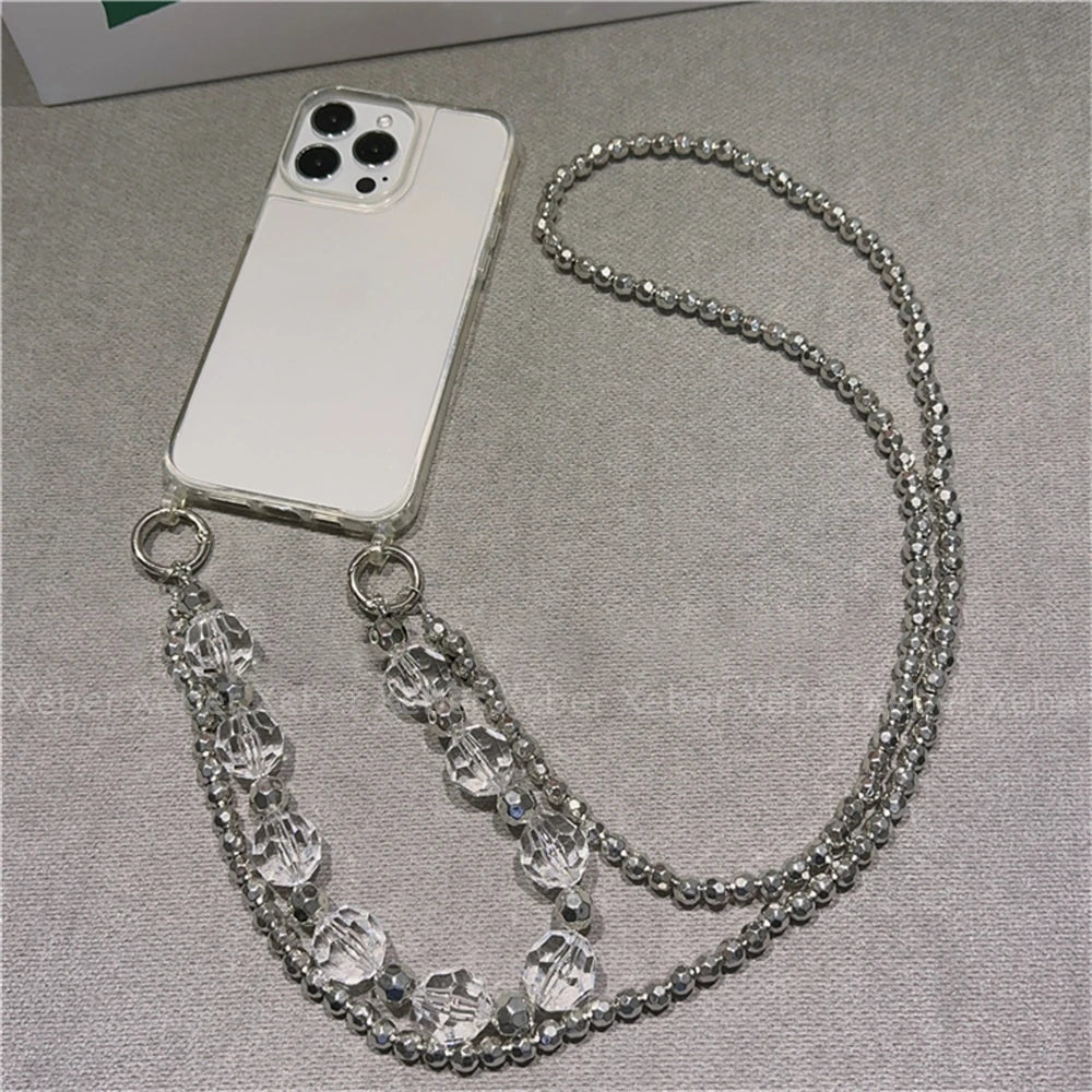 High Quality Crossbody Necklace Pearl Phone Case For iPhone, Clear Phone Case with Crossbody Unique Design