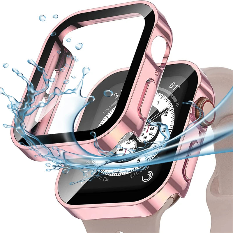 High Quality Glass and Case for Apple Watch 45mm 41mm 44mm 40mm, All Around Screen Protector, Waterproof Material, Series 4 5 SE 6 7 8.