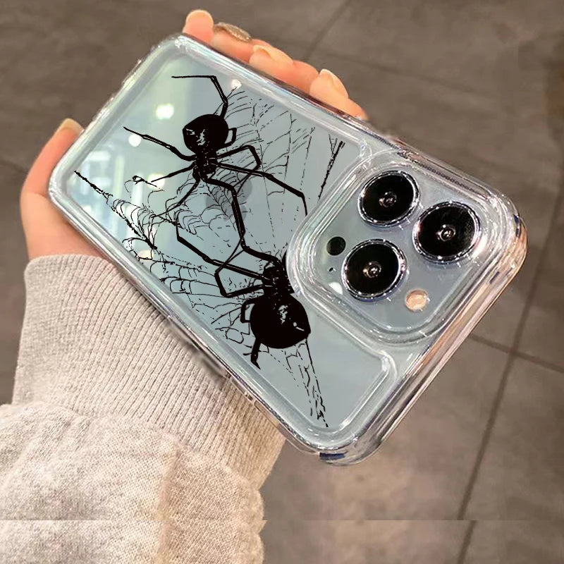 High Quality Silicone Phone Case, Clear Spider Pattern Design, Camera Lens Protection Phone Case, Shock-proof Resistant