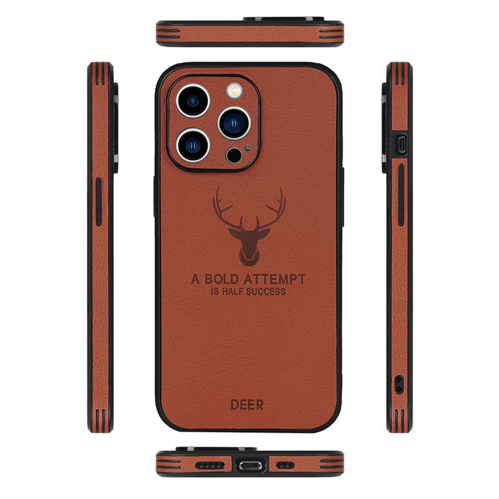 Luxury Deer Leather Case For iPhone, Premium Leather Case, Camera Protection, Shock Absorption Case With All Around Protection