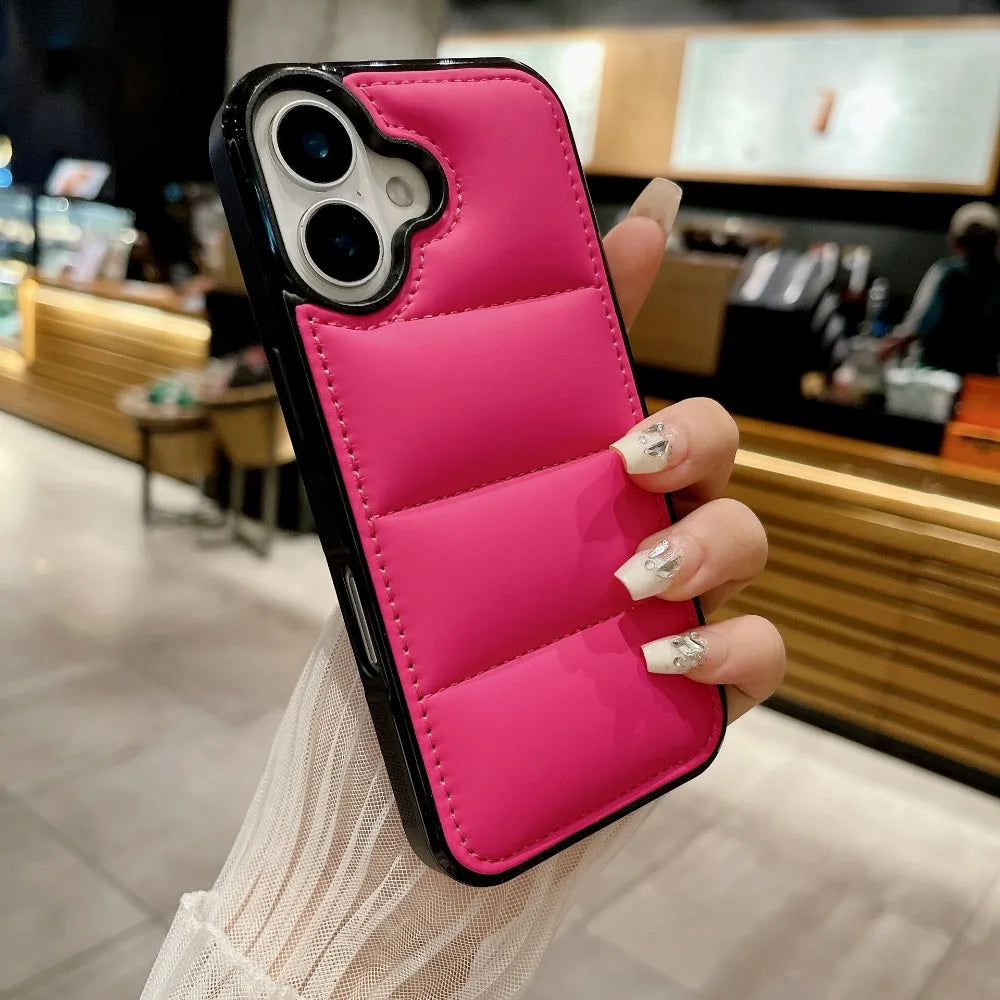 High Quality Puffer Phone Case for iPhone, Solid Color, Shockproof Protection, Soft Cover