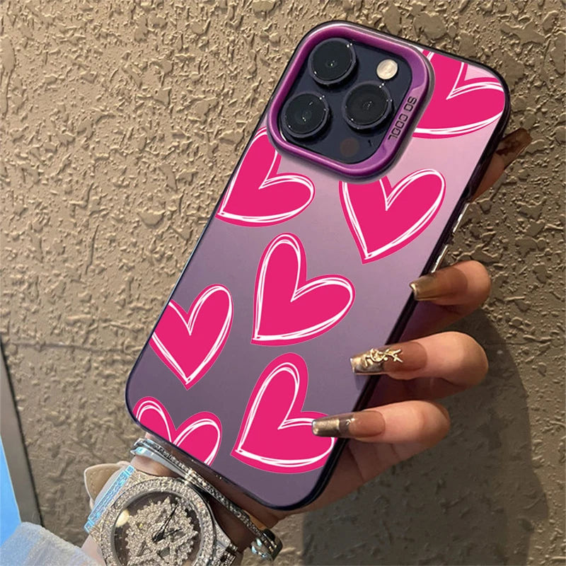 Luxury Love Heart  Electroplate Silver Case For iPhone, Shockproof Back Cover, All Around Protection Phone Case