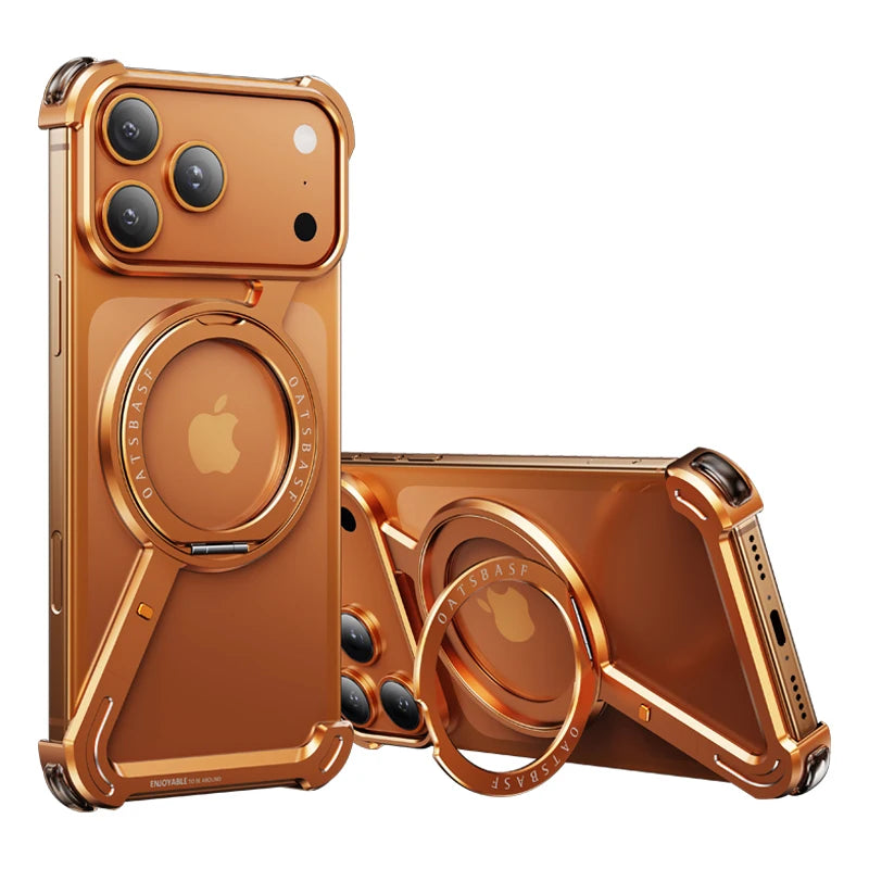 MagSafe iPhone 17 Case with 360° Rotating Metal Stand, Frameless Edges And Shockproof