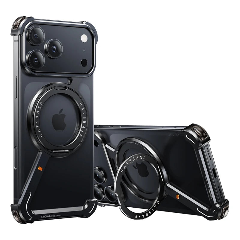 MagSafe iPhone 17 Case with 360° Rotating Metal Stand, Frameless Edges And Shockproof